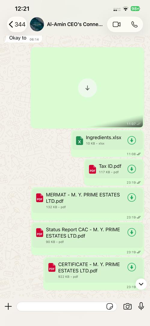 Client WhatsApp message