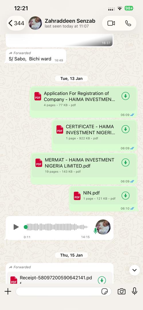 Client WhatsApp message