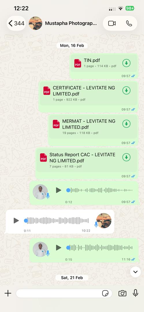 Client WhatsApp message